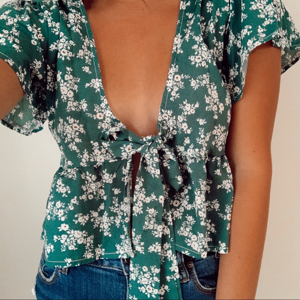 Floral Front Tie Crop